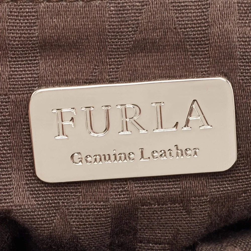 Furla Dark Brown Grained Leather Ring Handle Hobo
